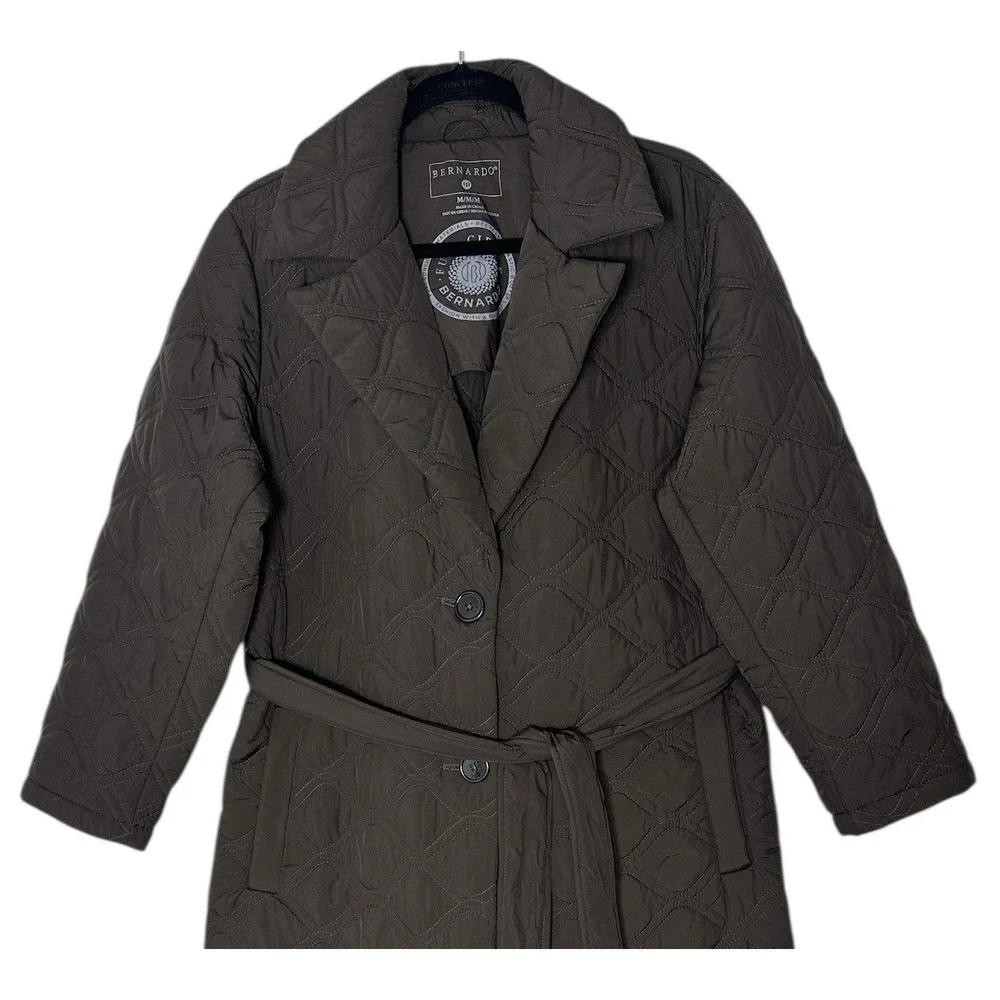 BERNARDO QUILTED PUFFER‎ COAT Women's Medium Brown Long Pockets Long Excellent